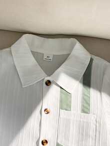 Souflis Souflis 男童休闲简约学院风短袖衬衫短裤套装（2件套），适合日常穿着、上学、外出、度假、旅行、休闲、日光浴、春夏季节，棉麻混纺面料。 - 綠色 - 查看 4