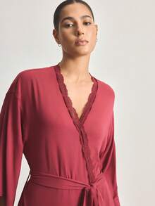 Ocili Comfortable Lace Robe For Women - Burgundy - View 6