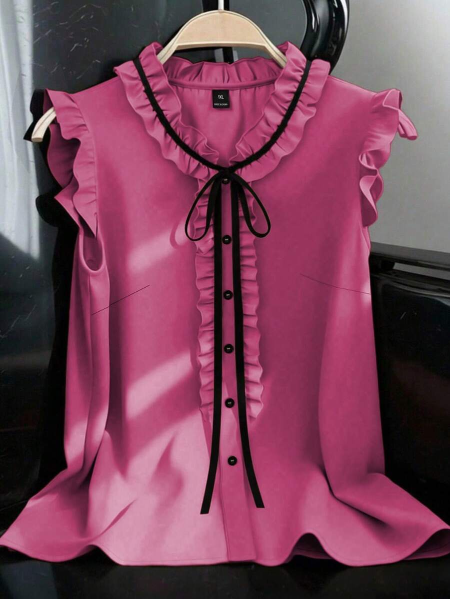 GlowEve CURVE Large-Sized Woven Casual Summer Women's Shirt - Hot Pink - View 1