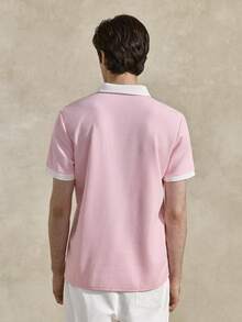 Courvante Men Quarter Zip Contrast Collar Tee, Short Sleeve Light Pink, For Golf Tennis, Business Commute & Boyfriend - Baby Pink - View 3