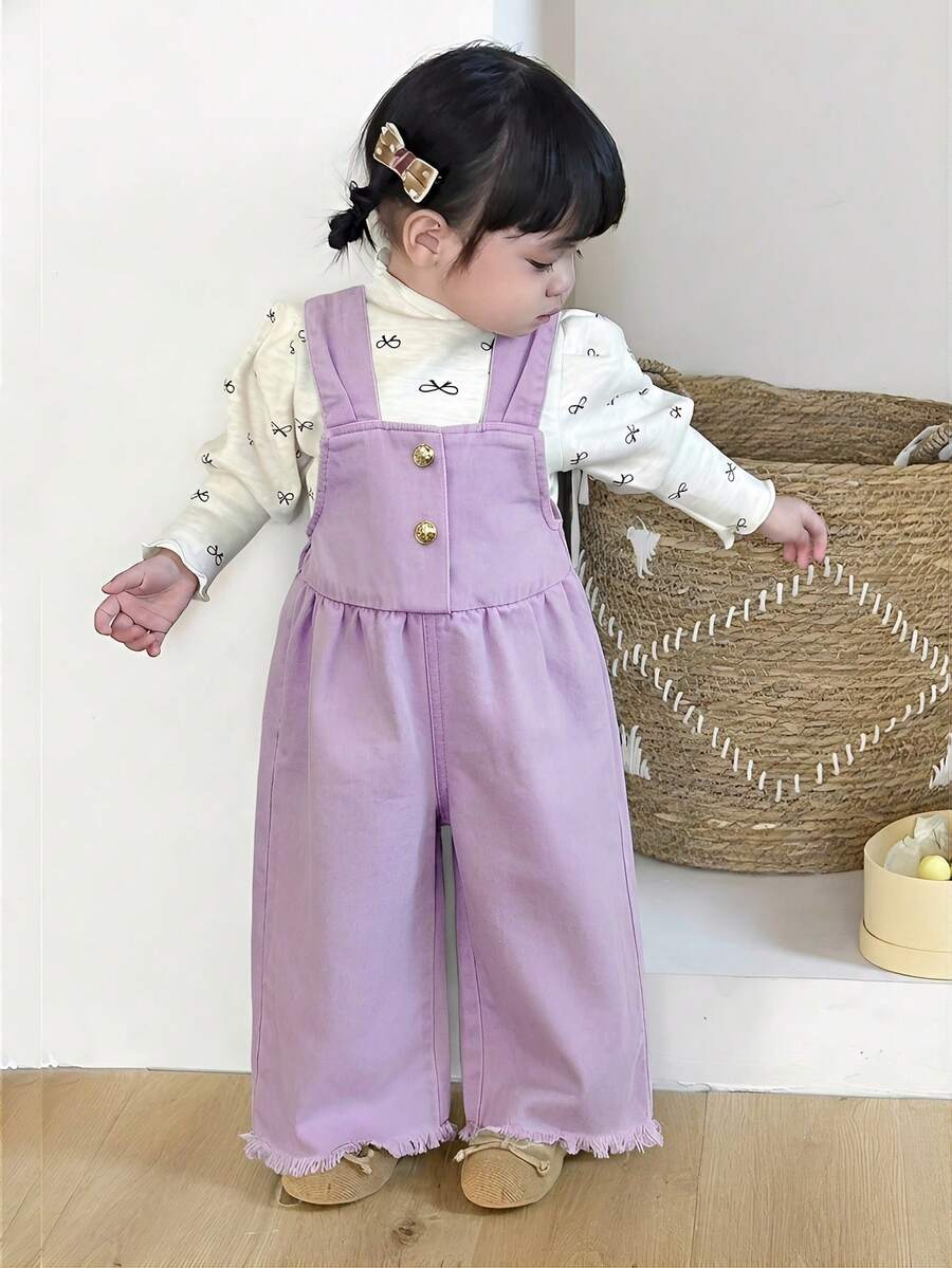SHEIN 女婴/女童海军蓝宽松牛仔连体衣 - 紫色 - 查看 1