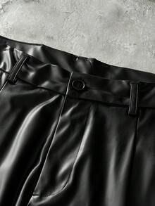 NEON BLANC 男士休闲时尚街头通勤刺绣PU皮喇叭裤 - 黑色 - 查看 2