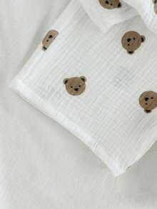 SHEIN Bộ 2 món áo sơ mi và quần short dệt kim kẻ sọc cho bé trai - trắng - Xem 6