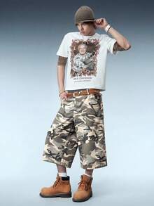 ROMWE MEN Street Life Men's Waffle Texture Portrait T-Shirt - White - View 8