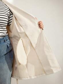 Momelise Plus Size Women's Elegant White Casual Trench Coat,Autumn Office Solid Color Long Sleeve Lapel Double-Breasted Windbreaker,Commuting Coat Fall - Apricot - View 4