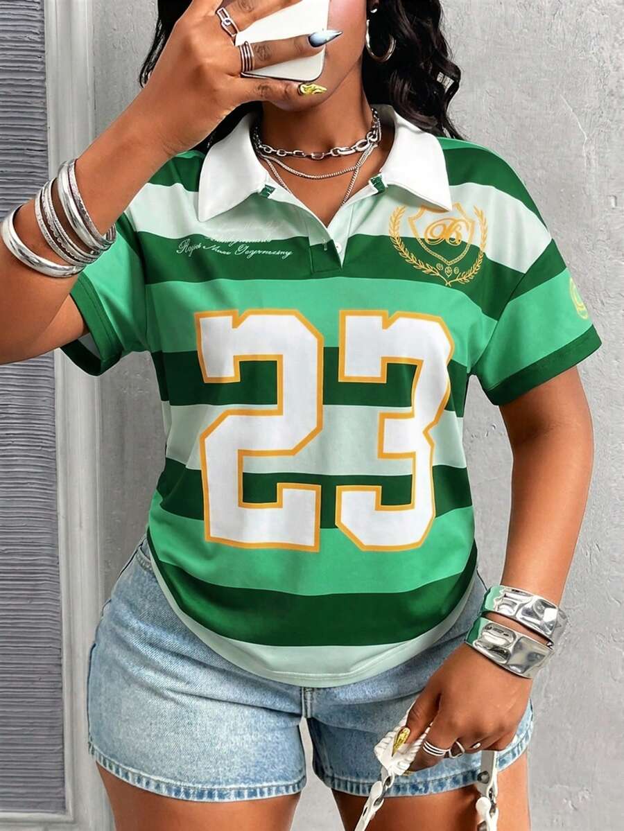 Glyssa 女士新款甜美清爽休闲度假简约浪漫衬衫领短袖T恤 - 彩色 - 查看 1