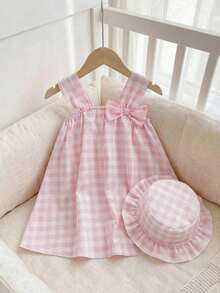 SHEIN Baby Girls' Casual Cute Pink Plaid Dress, Versatile For Summer - Pink - View 2