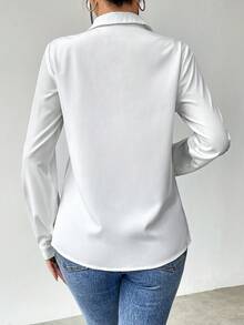 SHEIN Clasi 女士休闲牛仔效果纽扣长袖衬衫，秋季款 - 彩色 - 查看 2