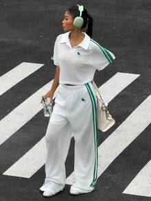 SHEIN Muchic 2pcs/Set Women Knight Pattern Short Sleeve T-Shirt And Pants, Casual Outfit - White - View 4