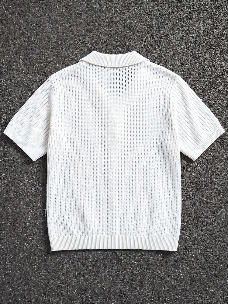 SUMWON Short Sleeve Knit Polo Shirt V-Neck Casual Pullover With Ribbed Texture And Button Placket For Casual Weekend Spring Summer, Knitted Polo For Men, Knit Shirt, Net Shirt