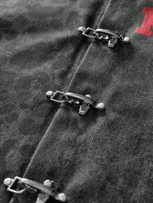 NEON BLANC Áo sơ mi denim nam tay ngắn kiểu dáng thường ngày, khóa cài hình máy bay, họa tiết da báo. - màu đen - Xem 4