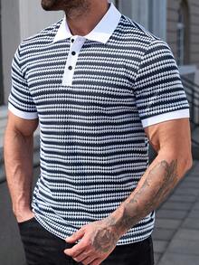 Manfinity CasualCool 男士撞色条纹短袖Polo衫 - 藏蓝色 - 查看 7