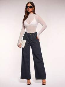 Radiana Damen sexy lässiges transparentes Mesh Langarm Bodysuit mit hohem Kragen, durchsichtiges Top, vielseitig kombinierbar, lässiger Alltags-Look, figurbetonter Slim Fit, geeignet für Nacht, Party, Club, Nachtclub, Cocktail, Festival, Urlaubsoutfit - Weiss - Übersicht 4