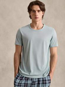 EverLounge Men's Solid Color Short Sleeve T-Shirt And Plaid Pants Homewear Set - Baby Blue - View 6