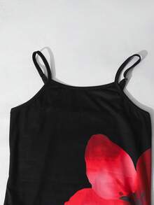 Summer Girls' Sleeveless Maxi Dress, Colorful Fruit Print With Playful Vibe, Fitted Silhouette With Side Slit Hem, Perfect For Outings And Photo Shoots! - Black - View 4