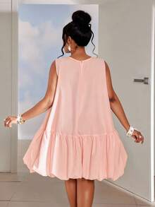 Maweii 大码无袖露背碎花蓬蓬裙，柔美浪漫的法式风格 - 淺粉色 - 查看 2