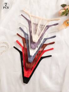 7条/包 女士蕾丝丁字裤，性感舒适内衣 - 彩色 - 查看 3