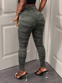 SHEIN BamGlam Women Sports Leggings - Army Green - View 2