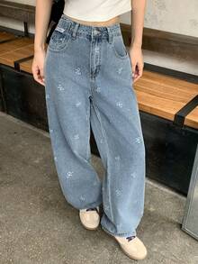 DAZY Quần jean denim nữ in nơ và có túi - Màu xanh lam - Xem 4