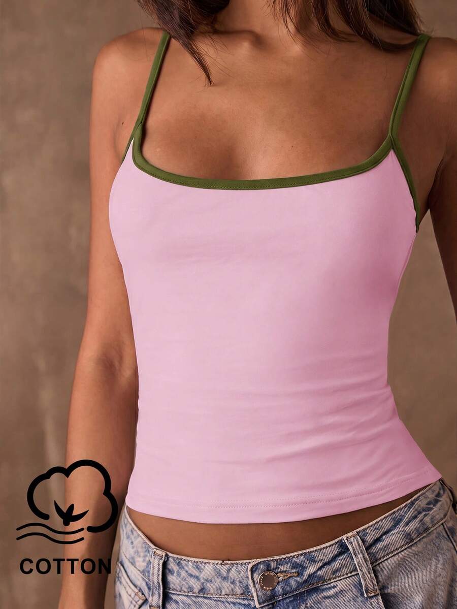 SHEIN BAE 女士撞色修身休闲吊带背心 - 淺粉色 - 查看 1