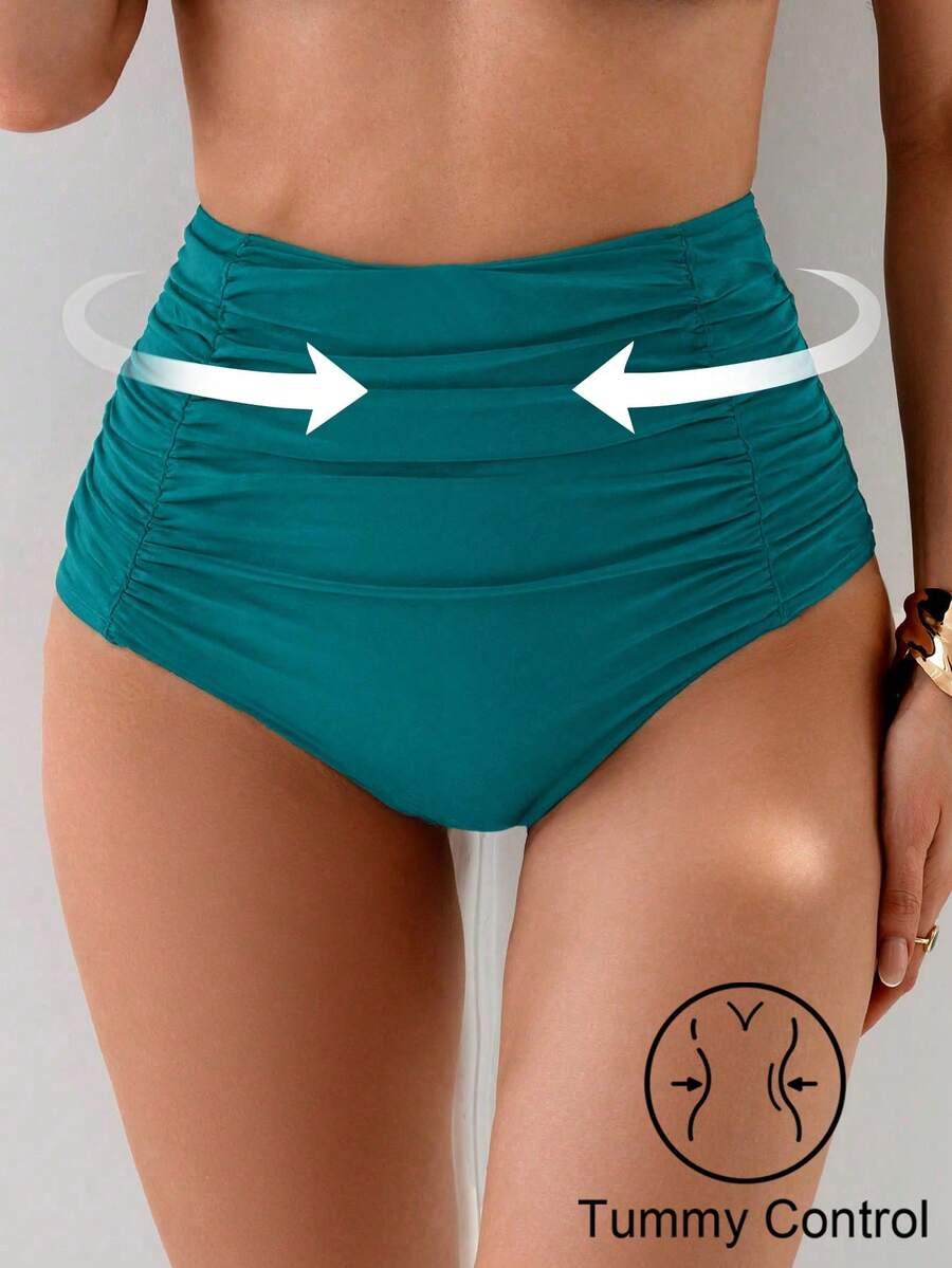 Swim Basics 女士高腰收腹纯色比基尼泳裤 - 水鴨藍 - 查看 1