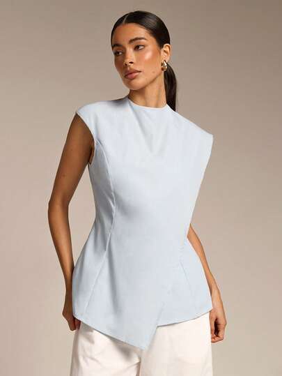 COSMINA Women's Elegant Sleeveless Asymmetric Waist Cinched Camisole, Versatile For Commute, Office, Outdoor, Beach, Wedding Guest, All Seasons