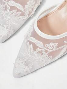 CUCCOO HITCHD 女款四季珍珠串珠刺繡網元素尖頭細高跟鞋 氣質時尚性感 Slingback 綁帶穆勒鞋 露跟高跟涼鞋 婚禮下午茶派對情人節伴娘新娘婚鞋 優雅穿搭 - 白色A - 查看 6