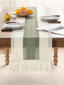 1PC Boho Table Runner Macrame Table Runners For Home Decor ,Cream & Gray Macrame Table Runner With Tassels For Boho Dining Bedroom Decor Rustic Bridal Shower,Farmhouse Rustic Table Runner,Place Mat, Valentine's Day Decoration, Gift Decor, Wedding Decor, (Multiple Sizes Available) - multicolor - View 2