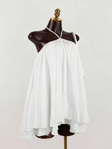 SaltGleam SaltGleam Vestido corto de mujer con volantes de gasa y sin mangas - Blanco - Ver 4