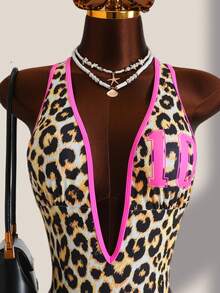 SHEIN Swim SXY Áo tắm liền thân gợi cảm họa tiết da báo, cổ chữ V khoét sâu, hở lưng. - Nhiều màu - Xem 7