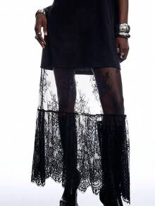 LYSMO 透视蕾丝拼接性感优雅连衣裙 - 黑色 - 查看 6