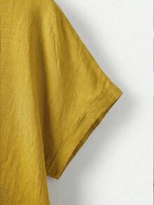 Rusticease 大码女式几何图案短袖宽松休闲衬衫 - 黃色 - 查看 3