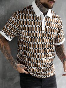 Manfinity Homme 男士格纹提花 Polo 衫，时尚男士衬衫，适合外出、派对、聚会、街头风等各种场合，包括高端休闲、日常休闲、周末旅行、户外活动、探险旅行、轻松的工作环境或半正式场合。也是送给男友/丈夫、周年纪念/生日、派对、圣诞节和新年等场合的理想礼物。 - 彩色 - 查看 3