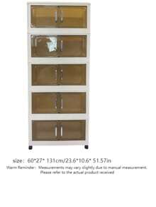 1PC 45/60CM Foldable Storage Cabinet, 1-5 Tier Double Door Storage Organizer, Thickened Plastic Wheeled Storage Cabinet, Living Room Toy & Snack Multi-Layer Cabinet, Clothes Storage Cabinet, Home Dust-Proof Shelving, Home Storage Rack, Storage Box, Plastic Container, Oil Bottle, Kitchen Storage Supplies, Cup Rack, 1 Oil Bottle, Spoon Rack, Kitchen Storage Rack - Multicolor - View 17