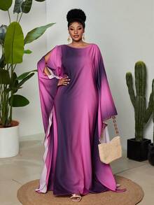 Maweii Plus Size Women Round Neck Color Block Casual Party Dress - Multicolor - View 4
