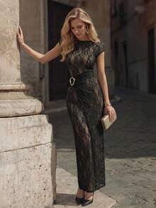 Ellevyn Women's Black Lace Dress - Black - View 5