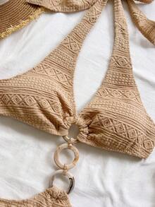 Soleia Backless Halter Jumpsuit For Beach Vacation - Khaki - View 7