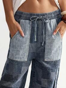 Bohemela Quần jeans ống rộng dáng suông, họa tiết graffiti đường phố, kiểu dáng thường ngày dành cho nữ, có khuy bấm bên hông. - Nhiều màu - Xem 7