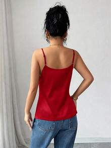 SXRafferiza Camiseta de satén con encaje elegante para mujer en negro - azul real - Ver 7