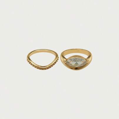 Glisma Classic Water Ripple Two-Piece Brass Stacked Ring