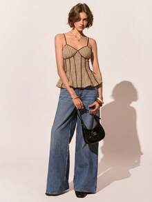 Poéselle Áo hai dây phối màu tương phản dành cho nữ - Cà phê nâu - Xem 5