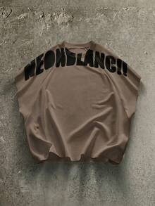 NEON BLANC Men's Street Fashion White Knit Crew Neck Letter Print Knit Tank Top, Suitable For Summer - Coffee Brown - View 1