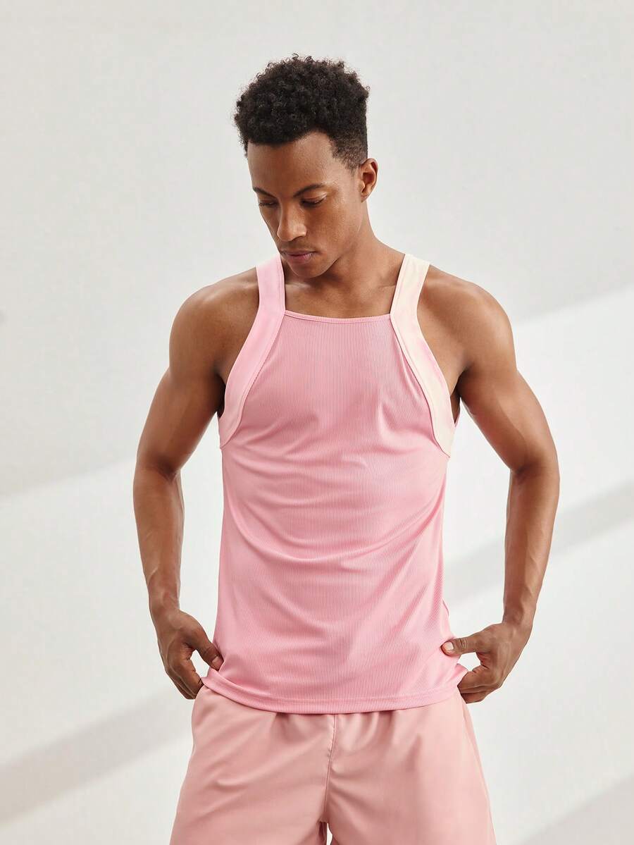 Driftmere 2 Packs Men's Solid Ribbed Casual Versatile Tank Top Ribbed Tank Top Pink And White Tank Tops Tank Tops Pack Square Neck Tank Top - Multicolor - View 1