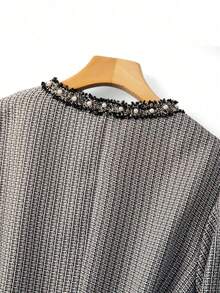 GlowEve CURVE Black And White Tweed Pearl Embellished Long Sleeve Blazer And Short Dress Coords Elegant - Black - View 8