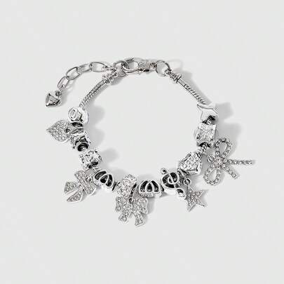 ROMWE Kawaii 1 件奢华优雅品牌时尚手工串珠水晶蝴蝶结、星星和音乐符号可调节铜手链，适合女士、酒吧、夜总会、旅行、派对、休闲日常穿着的礼物