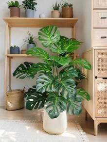1 pieza Árbol artificial de bambú de ratán de 38CM, 60CM, 75CM con hojas de palma de plástico verde para decoración del hogar, jardín, cocina, oficina, boda, fiesta, interior y exterior, regalo - Verde - Ver 3