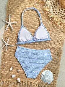 SHEIN Bộ bikini kẻ caro cho bé gái tuổi teen: Thiết kế buộc cổ, họa tiết dễ thương, mở ra xu hướng thời trang biển mùa hè. - Nhiều màu - Xem 2