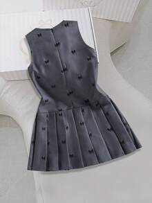 Elladie kids Đầm không tay thêu nơ hoa thanh lịch dành cho bé gái - Xám - Xem 5