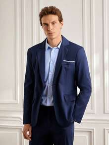 Officeau Men's Spring And Autumn Casual Suit Set, Includes Jacket And Pants - Navy Blue - View 5