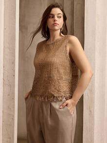 Flouryn 女士时尚针织拼接流苏咖啡棕色毛衣 - 咖啡棕 - 查看 1